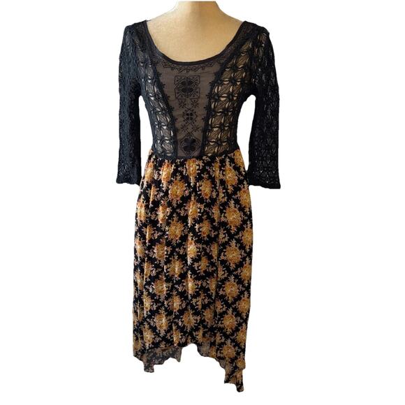Free People Lonesome Dove High Low Black Floral Dress Size 6 - Picture 2 of 12